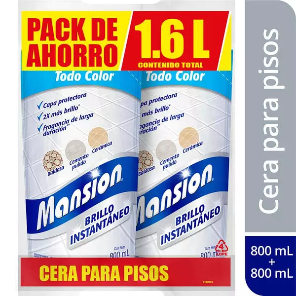 Cera Para Pisos De Todo Color Mansion X 800ml X 2 Unidades