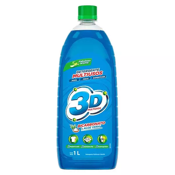 Detergente Multiusos 3d Bicarbonato + Aloe X 1 Litro