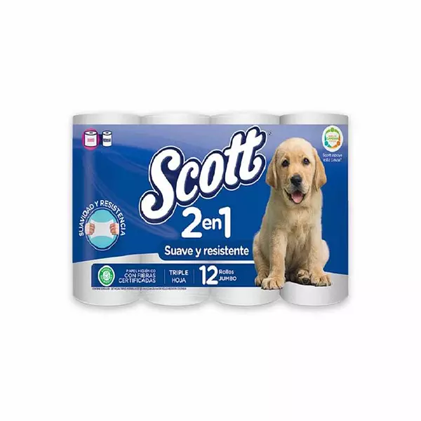 Papel Higienico Scott 2 En 1 X 12 Rollos