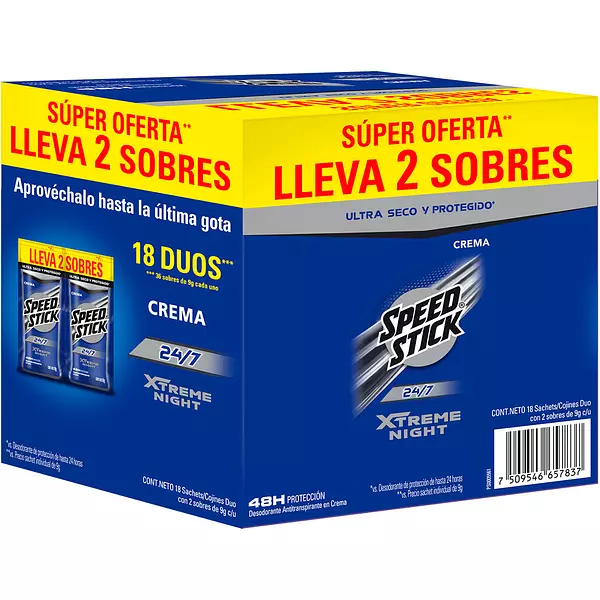 Speed Stick Xtreme Night En Crema Caja De 18 Sobres