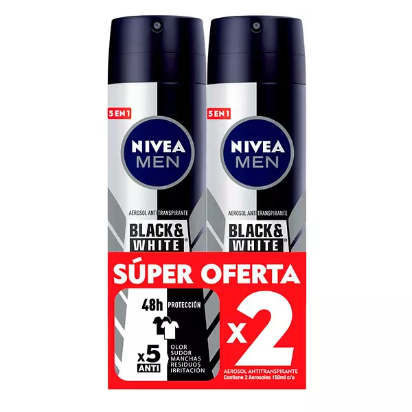 Nivea Men Black & White Invisible X 2 Latas De 150ml