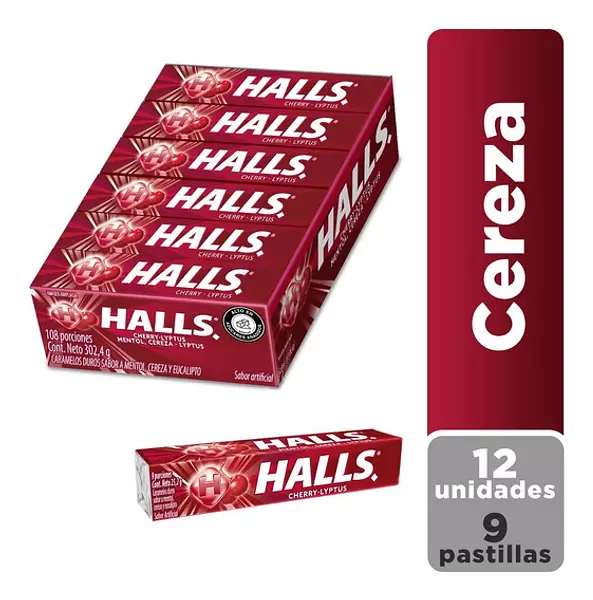 Halls Barra Cereza X 12 Unidades