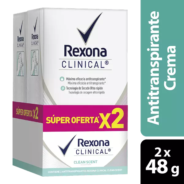 Desodorantes Rexona Clinical Clean Scent De 48g X 2 Unidades