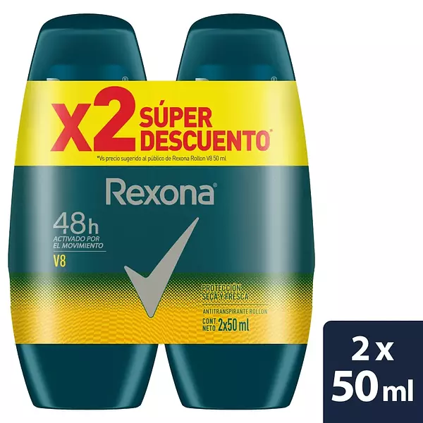 Desodorante Rexona V8 Men Rolon De 50ml X 2 Unidades