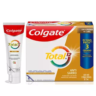 Crema Colgate Dental Total 12 Anti-Sarro X 3 Unidades