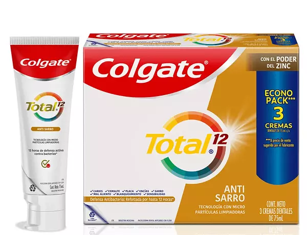 Crema Colgate Dental Total 12 Anti-Sarro X 3 Unidades