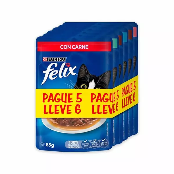 Alimento Húmedo Para Gato Felix X 85g, Pague 5 - Lleve 6