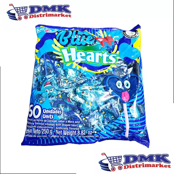 Chupeta Blue Hearts Bolsa De 50 Unidades