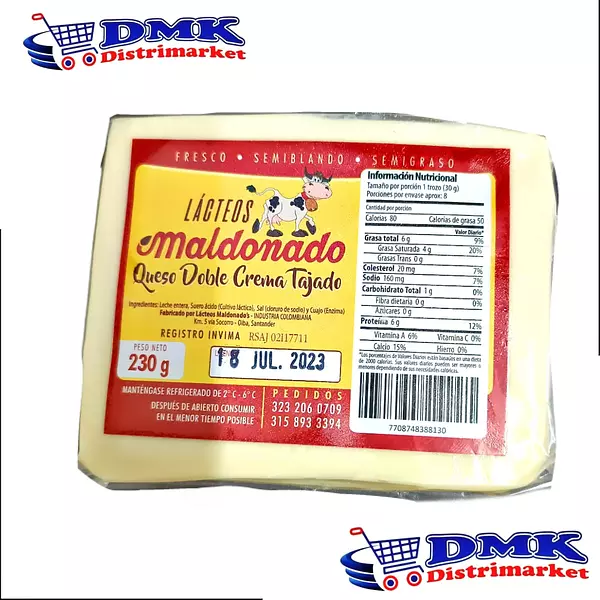 Queso Doble Crema Tajado Maldonado De 230g