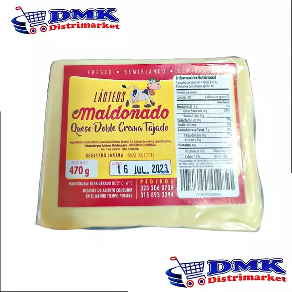 Queso Doble Crema Tajado Maldonado De 470g