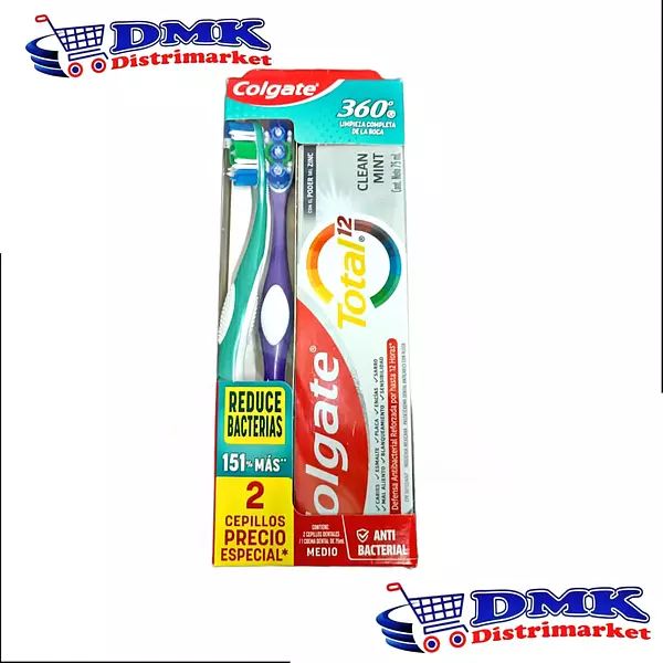 Cepillo De Dientes X2 Unidades + Crema Colgate Total 12