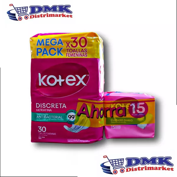 Toallas Kotex Con Alas Discreta X 30unidades