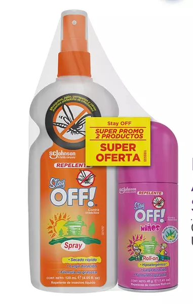 Repelente Stay Off Adultos Spray X120ml + Rolón Niños X40ml