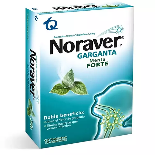 Noraver Garganta Menta Forte X 12 Tabletas