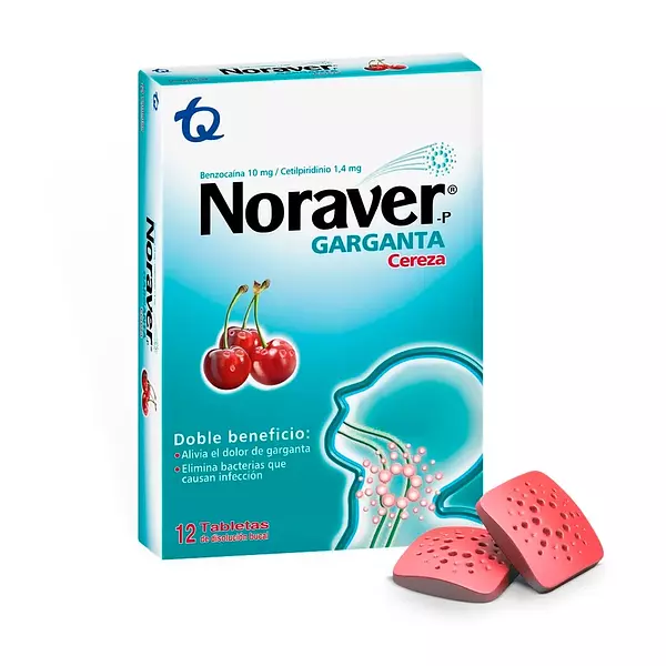 Noraver Garganta Cereza Caja De 12 Tabletas